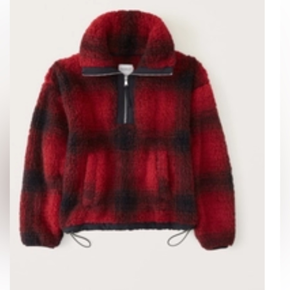 Abercrombie Plaid Cinched Cocoon Sherpa Half-Zip‎
